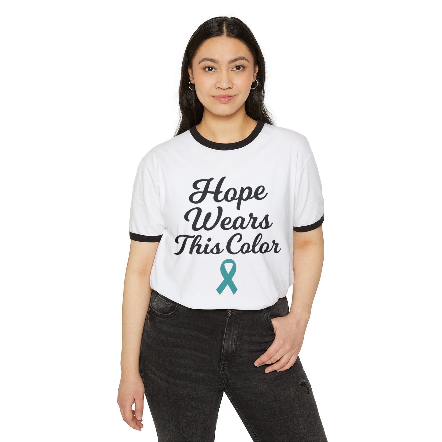 Hope Wears This Color Unisex Cotton Ringer T-Shirt, Inspirational Tee, Awareness Campaign Shirt, Gift for Supporters, Casual Wear