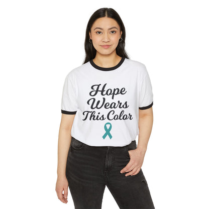 Hope Wears This Color Unisex Cotton Ringer T-Shirt, Inspirational Tee, Awareness Campaign Shirt, Gift for Supporters, Casual Wear