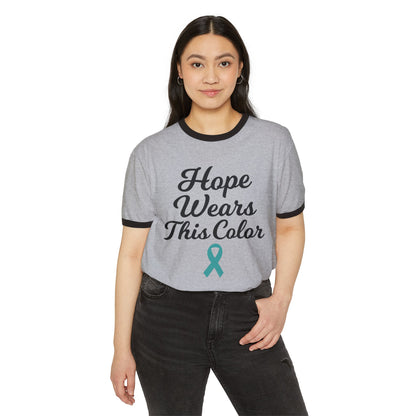 Hope Wears This Color Unisex Cotton Ringer T-Shirt, Inspirational Tee, Awareness Campaign Shirt, Gift for Supporters, Casual Wear